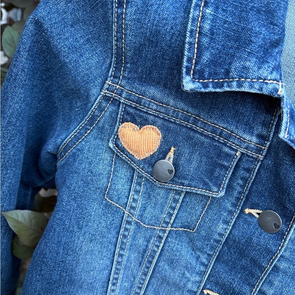 Upcycled with Fabric Hearts 💕 Place Kids Classic Blue Jean Jacket. - Picture 2 of 6